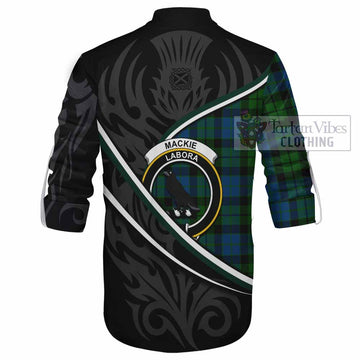 MacKie (McKie) Tartan Family Crest Ghillie Kilt Shirt Celtic Scottish Thistle Floral