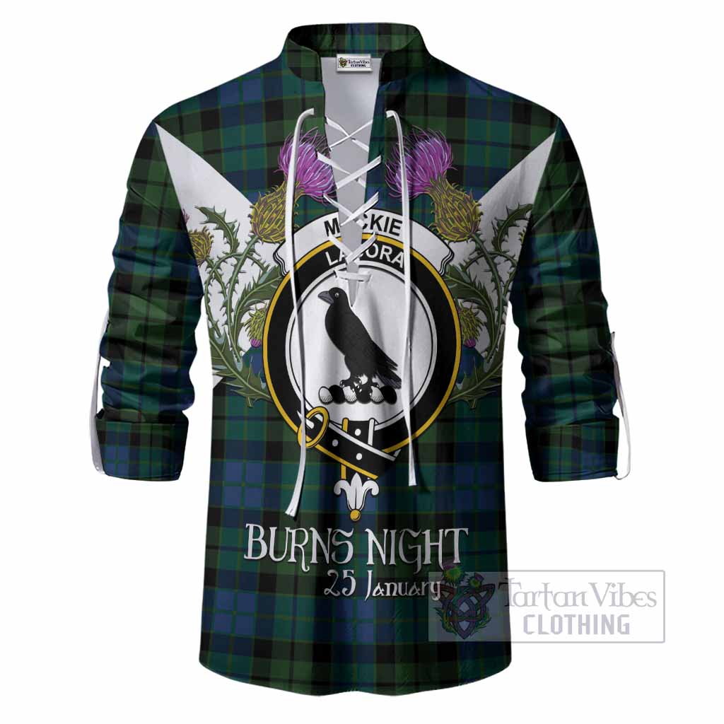 MacKie (McKie) Tartan Family Crest Ghillie Shirt Scottish Burns Night Thistle Floral