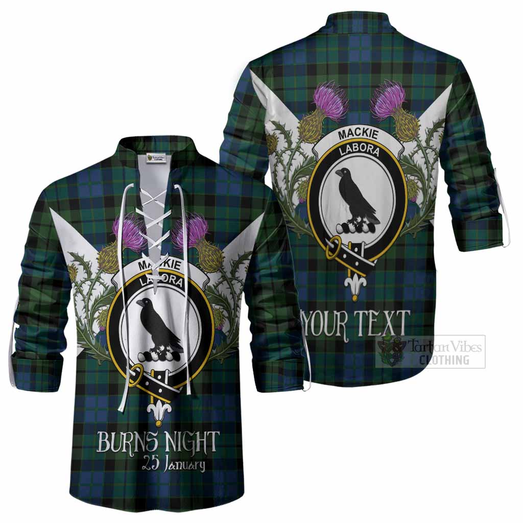 MacKie (McKie) Tartan Family Crest Ghillie Shirt Scottish Burns Night Thistle Floral