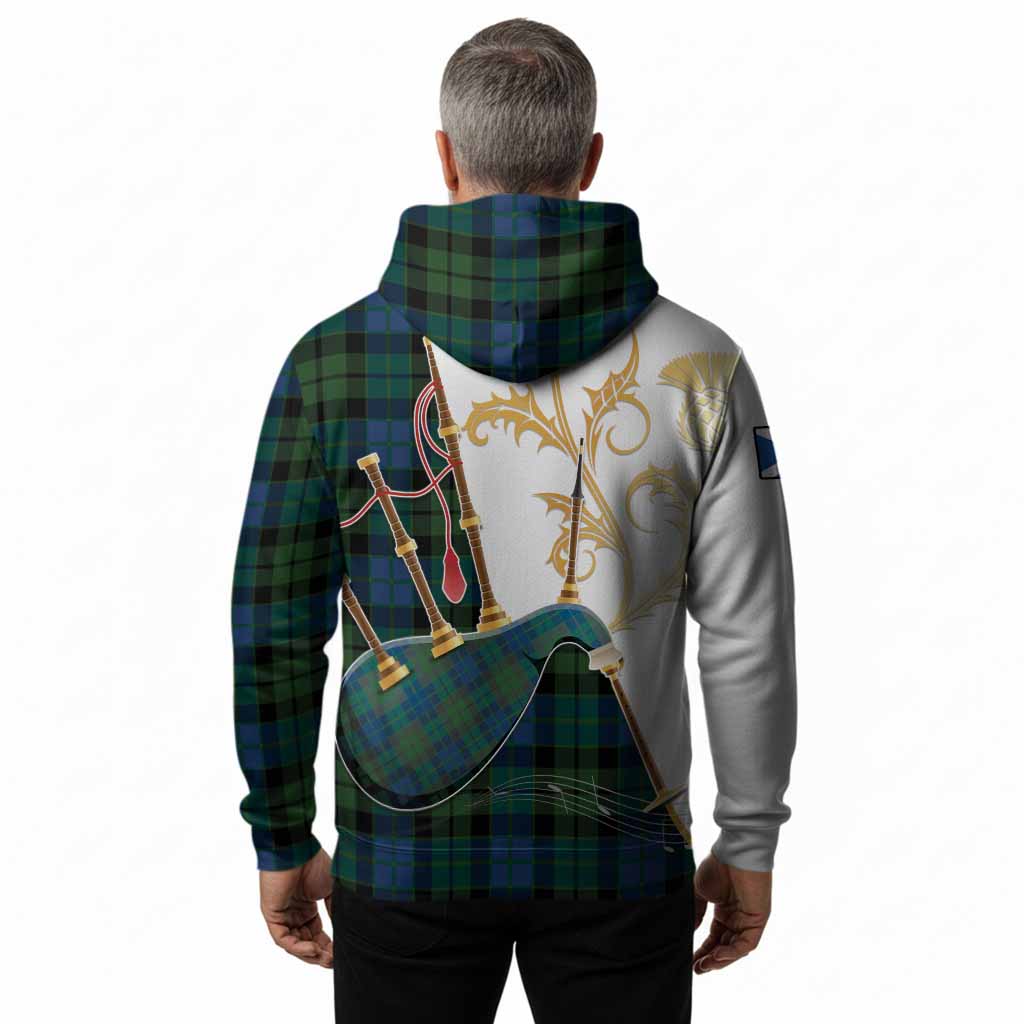 MacKie (McKie) Tartan Family Crest Hoodie Bagpipes with Scottish Thistle