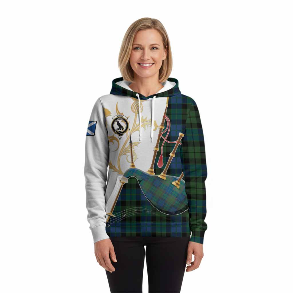 MacKie (McKie) Tartan Family Crest Hoodie Bagpipes with Scottish Thistle