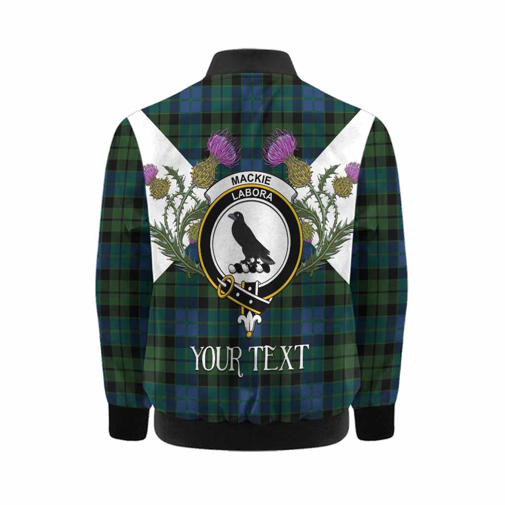 MacKie (McKie) Tartan Family Crest Kid Bomber Jacket Scottish Burns Night Thistle Floral