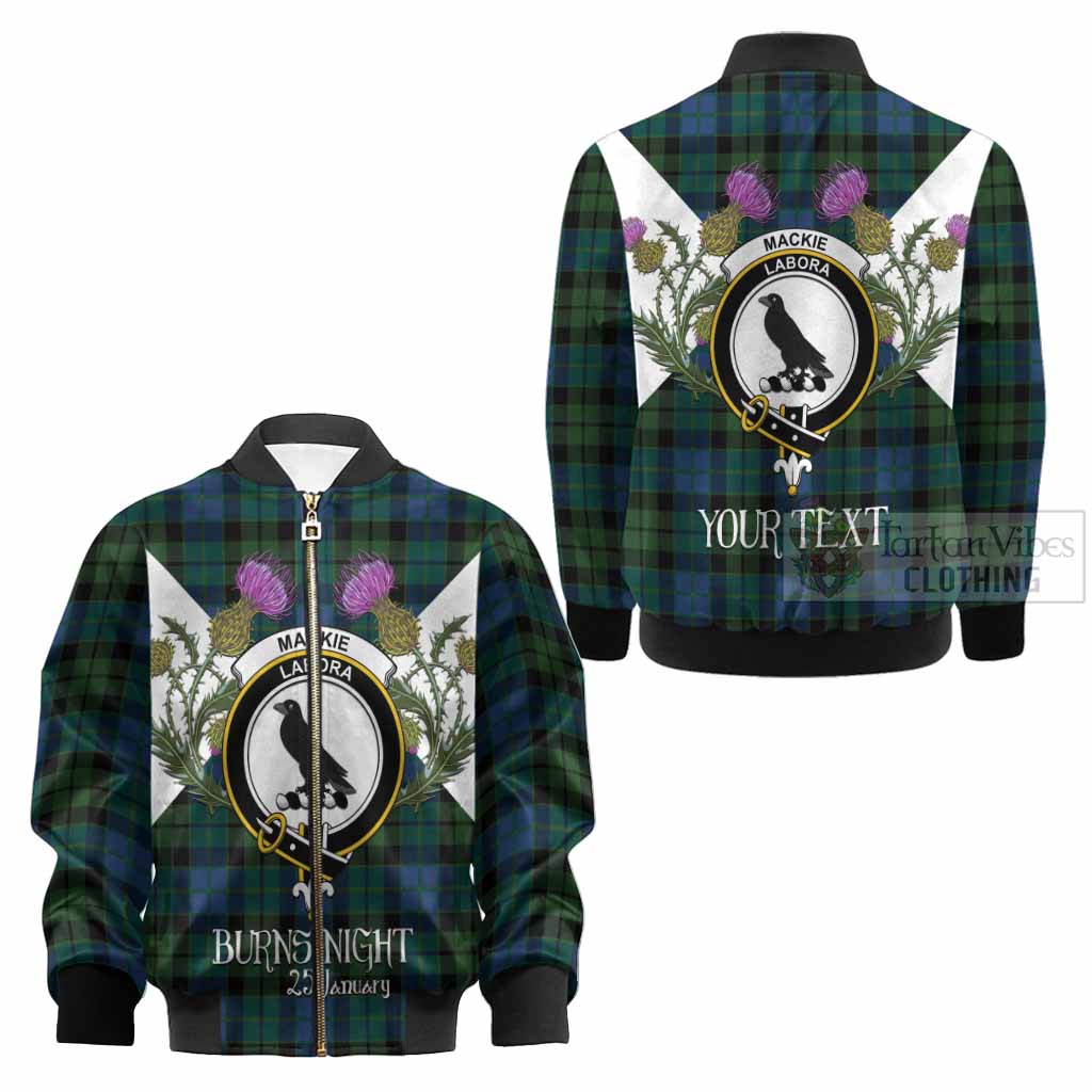 MacKie (McKie) Tartan Family Crest Kid Bomber Jacket Scottish Burns Night Thistle Floral