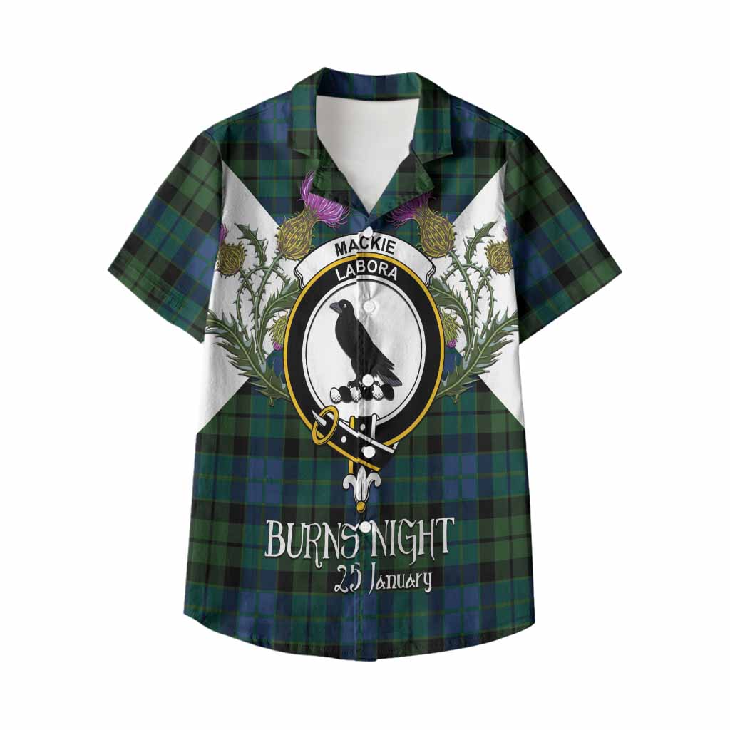 MacKie (McKie) Tartan Family Crest Kid Hawaiian Shirt Scottish Burns Night Thistle Floral