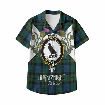 MacKie (McKie) Tartan Family Crest Kid Hawaiian Shirt Scottish Burns Night Thistle Floral