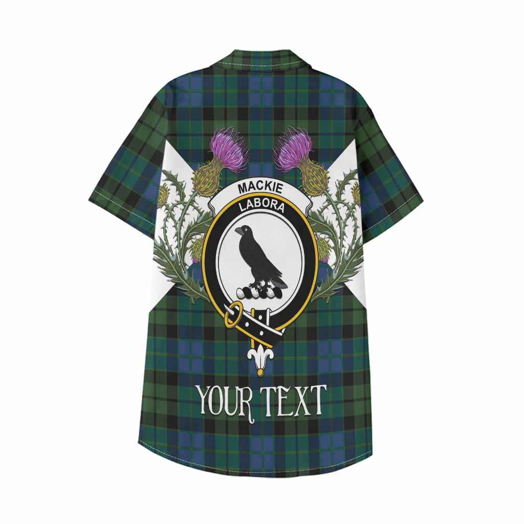 MacKie (McKie) Tartan Family Crest Kid Hawaiian Shirt Scottish Burns Night Thistle Floral