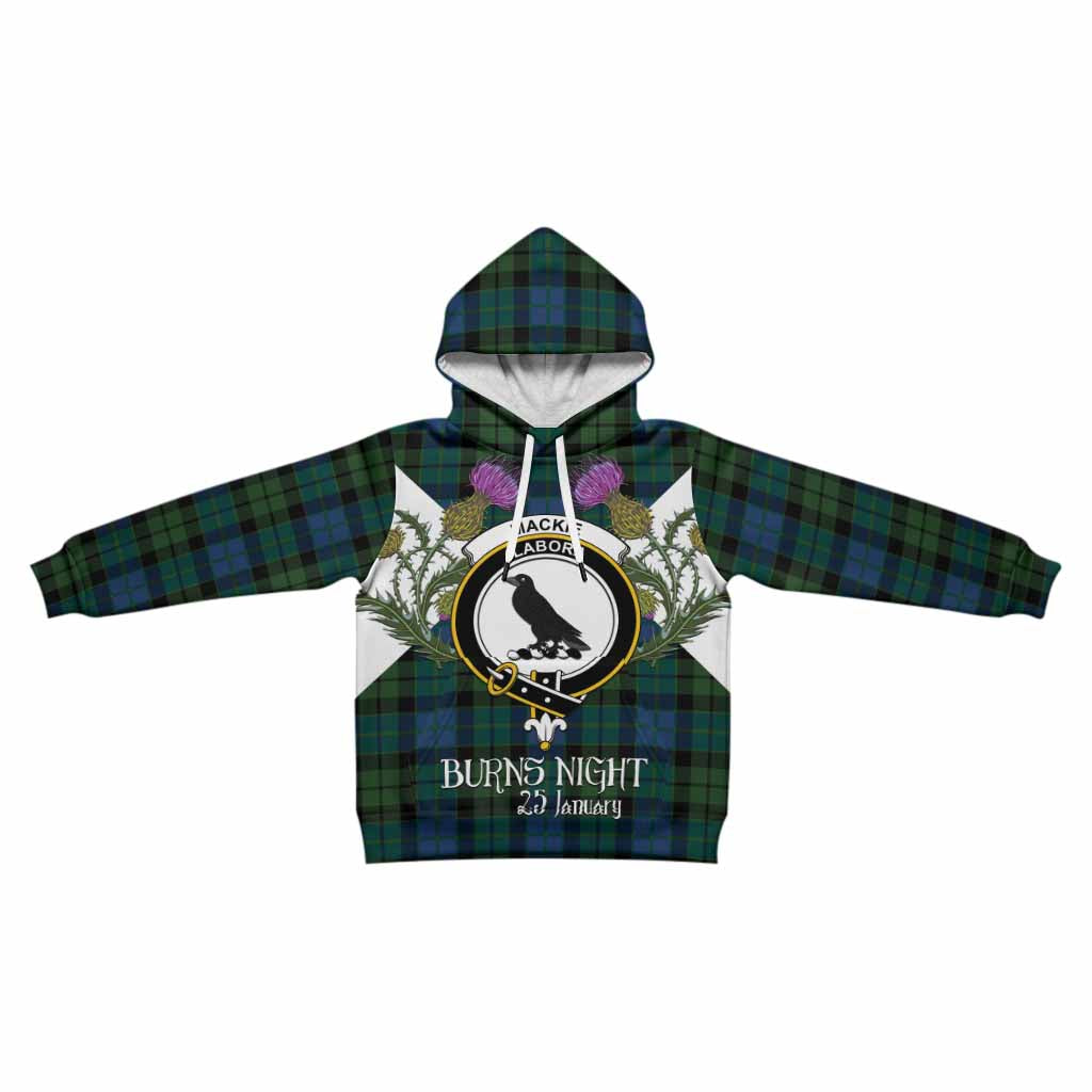 MacKie (McKie) Tartan Family Crest Kid Hoodie Scottish Burns Night Thistle Floral