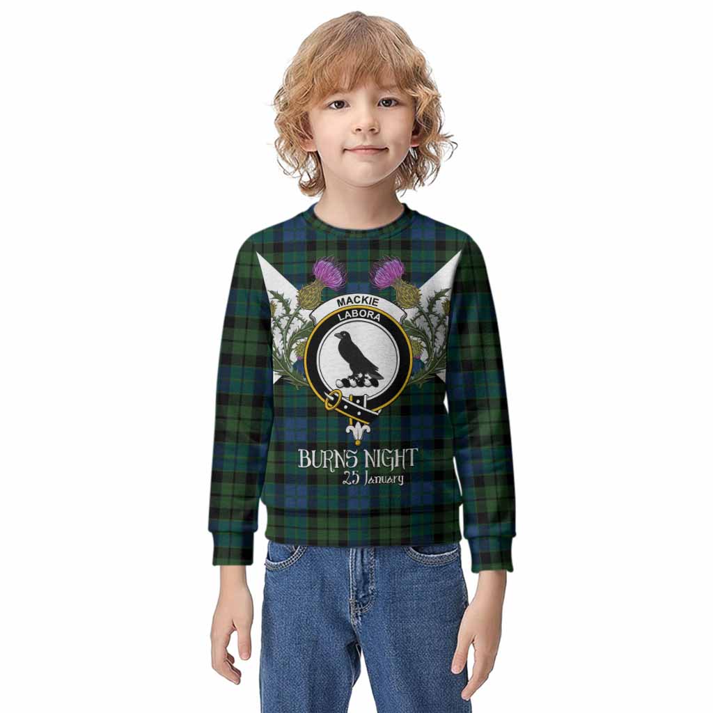 MacKie (McKie) Tartan Family Crest Kid Knitted Sweatshirt Scottish Burns Night Thistle Floral