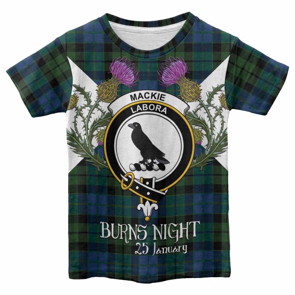 MacKie (McKie) Tartan Family Crest Kid T-shirt Scottish Burns Night Thistle Floral