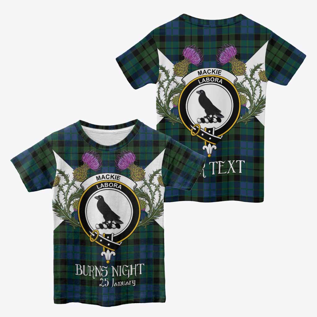 MacKie (McKie) Tartan Family Crest Kid T-shirt Scottish Burns Night Thistle Floral