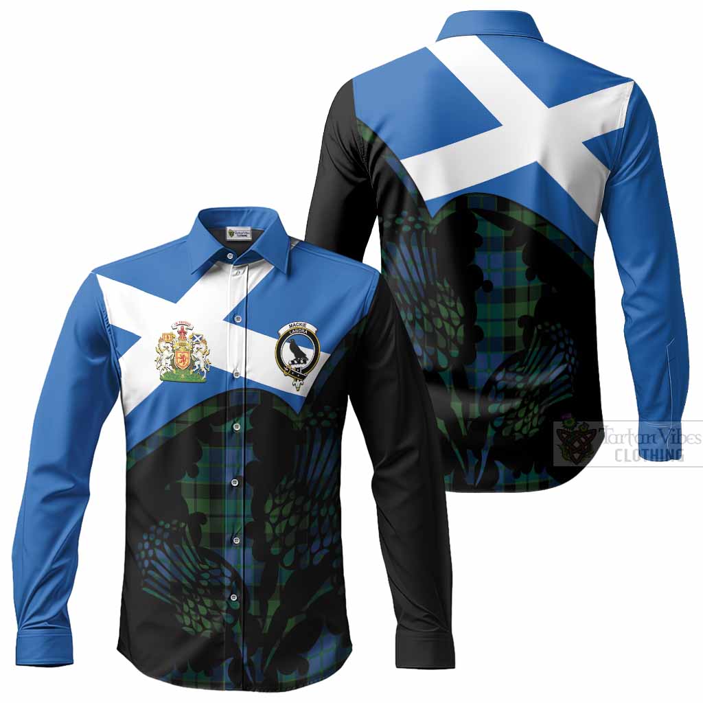 MacKie (McKie) Tartan Family Crest Long Sleeve Button Shirts Scotland Thistle Floral Flag Style