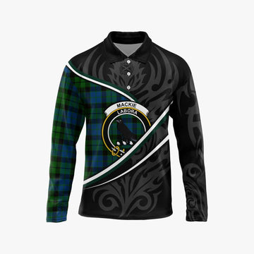 MacKie (McKie) Tartan Family Crest Long Sleeve Polo Shirt Celtic Scottish Thistle Floral