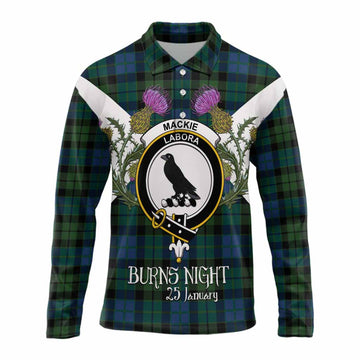 MacKie (McKie) Tartan Family Crest Long Sleeve Polo Shirt Scottish Burns Night Thistle Floral