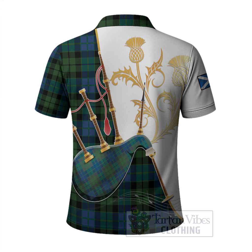 MacKie (McKie) Tartan Family Crest Polo Shirt Bagpipes with Scottish Thistle