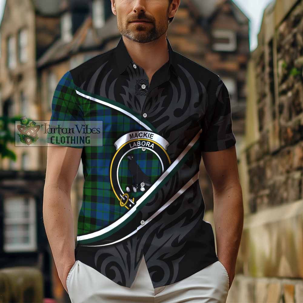 MacKie (McKie) Tartan Family Crest Short Sleeve Button Shirt Celtic Scottish Thistle Floral - Tartan Vibes Clothing