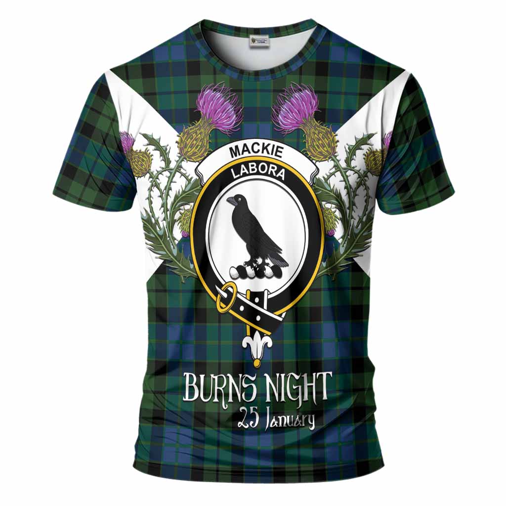 MacKie (McKie) Tartan Family Crest T-Shirt Scottish Burns Night Thistle Floral