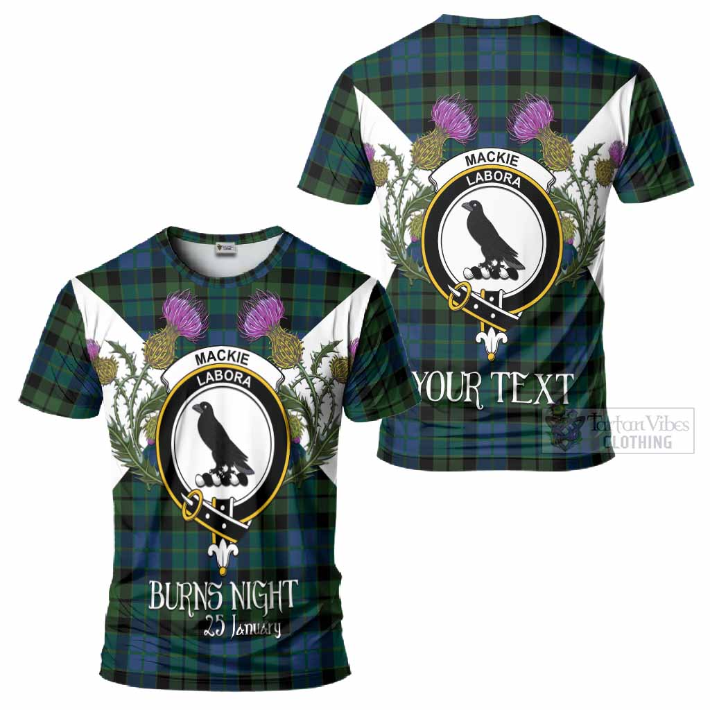 MacKie (McKie) Tartan Family Crest T-Shirt Scottish Burns Night Thistle Floral