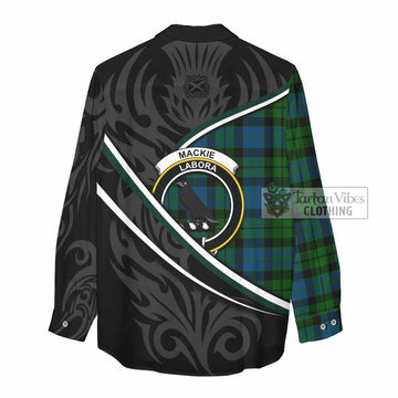 MacKie (McKie) Tartan Family Crest Women Casual Shirt Celtic Scottish Thistle Floral - Tartan Vibes Clothing