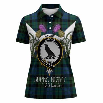 MacKie (McKie) Tartan Family Crest Women Polo Shirt Scottish Burns Night Thistle Floral