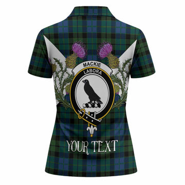 MacKie (McKie) Tartan Family Crest Women Polo Shirt Scottish Burns Night Thistle Floral