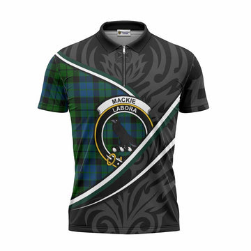 MacKie (McKie) Tartan Family Crest Zipper Polo Shirt Celtic Scottish Thistle Floral