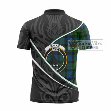MacKie (McKie) Tartan Family Crest Zipper Polo Shirt Celtic Scottish Thistle Floral