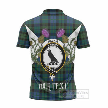 MacKie (McKie) Tartan Family Crest Zipper Polo Shirt Scottish Burns Night Thistle Floral