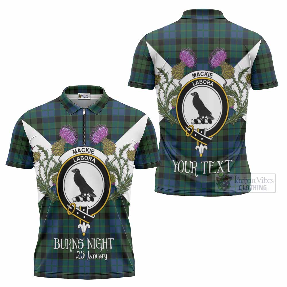 MacKie (McKie) Tartan Family Crest Zipper Polo Shirt Scottish Burns Night Thistle Floral