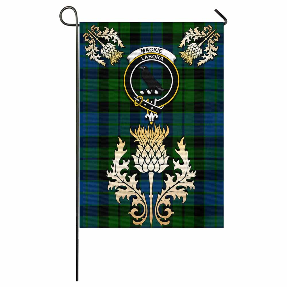 MacKie (McKie) Tartan Garden Flag with Golden Regal Scottish Thistle Emblem - Tartan Vibes Clothing