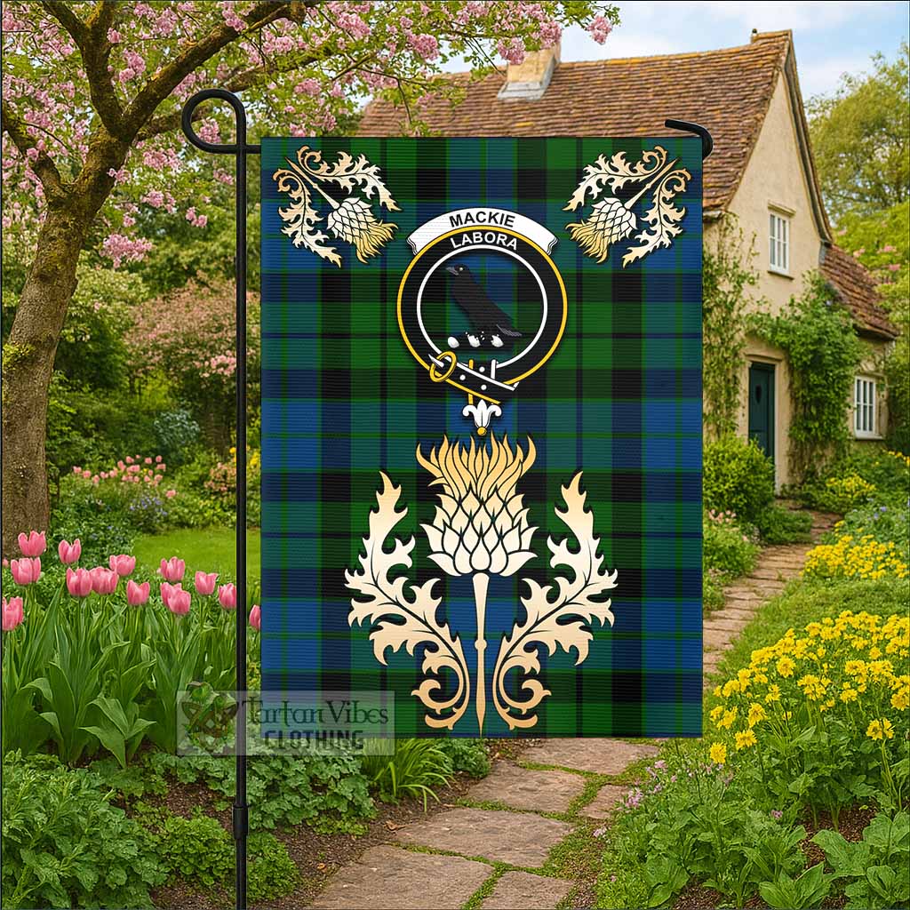 MacKie (McKie) Tartan Garden Flag with Golden Regal Scottish Thistle Emblem - Tartan Vibes Clothing