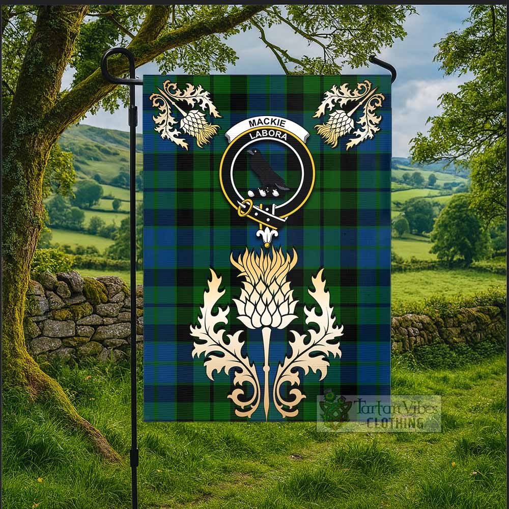MacKie (McKie) Tartan Garden Flag with Golden Regal Scottish Thistle Emblem - Tartan Vibes Clothing