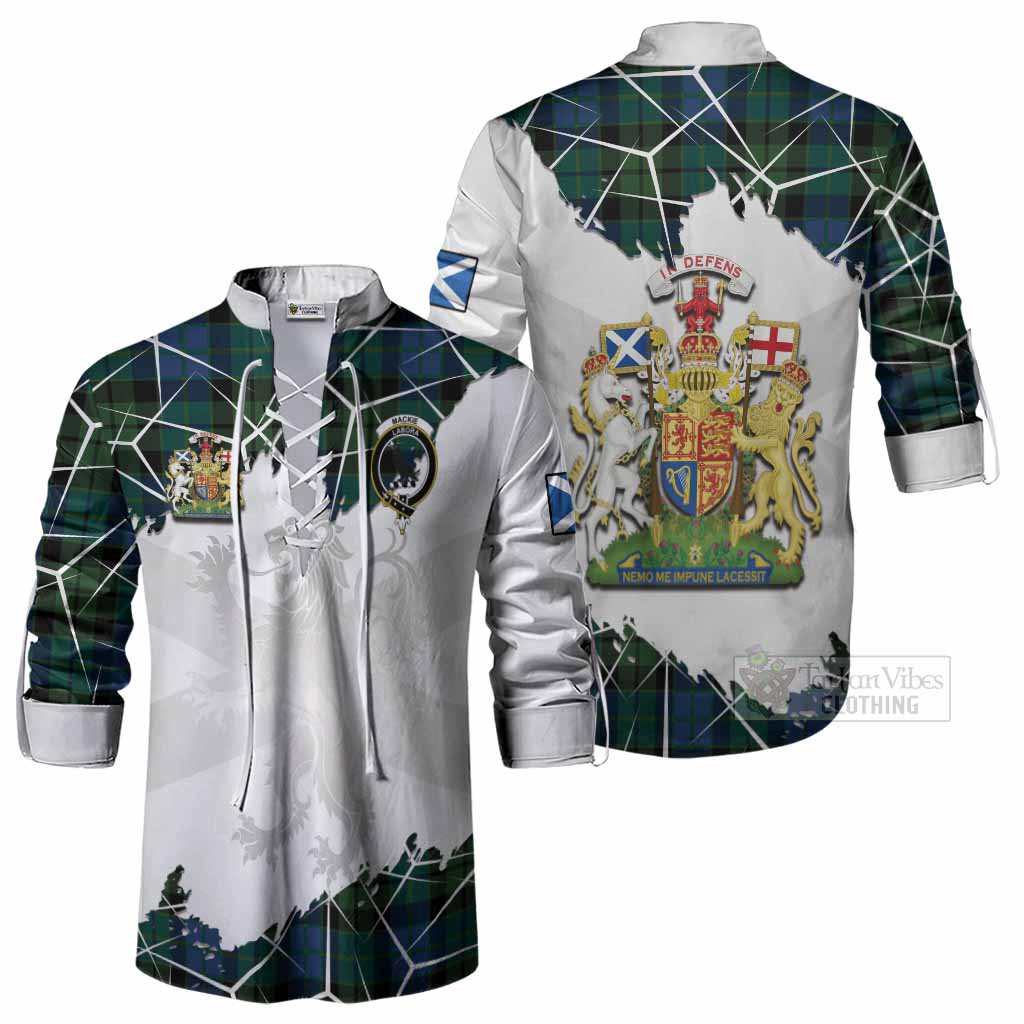MacKie (McKie) Tartan Ghillie Shirt with Family Crest and Lion Rampant Grunge Style