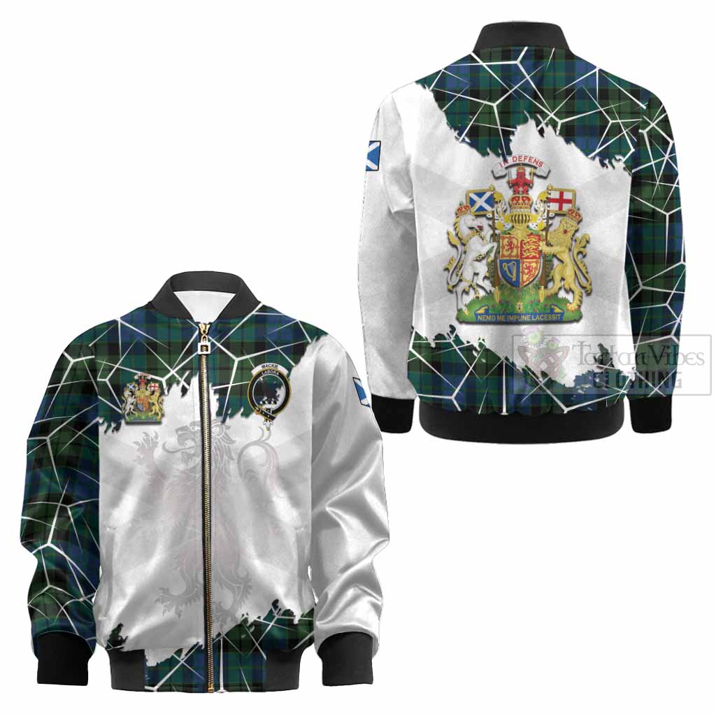 MacKie (McKie) Tartan Kid Bomber Jacket with Family Crest and Lion Rampant Grunge Style
