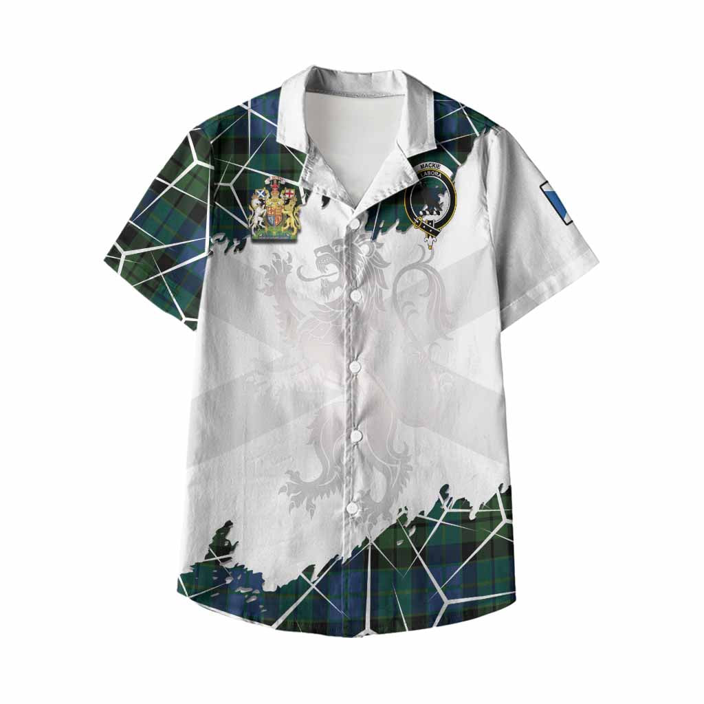 MacKie (McKie) Tartan Kid Hawaiian Shirt with Family Crest and Lion Rampant Grunge Style