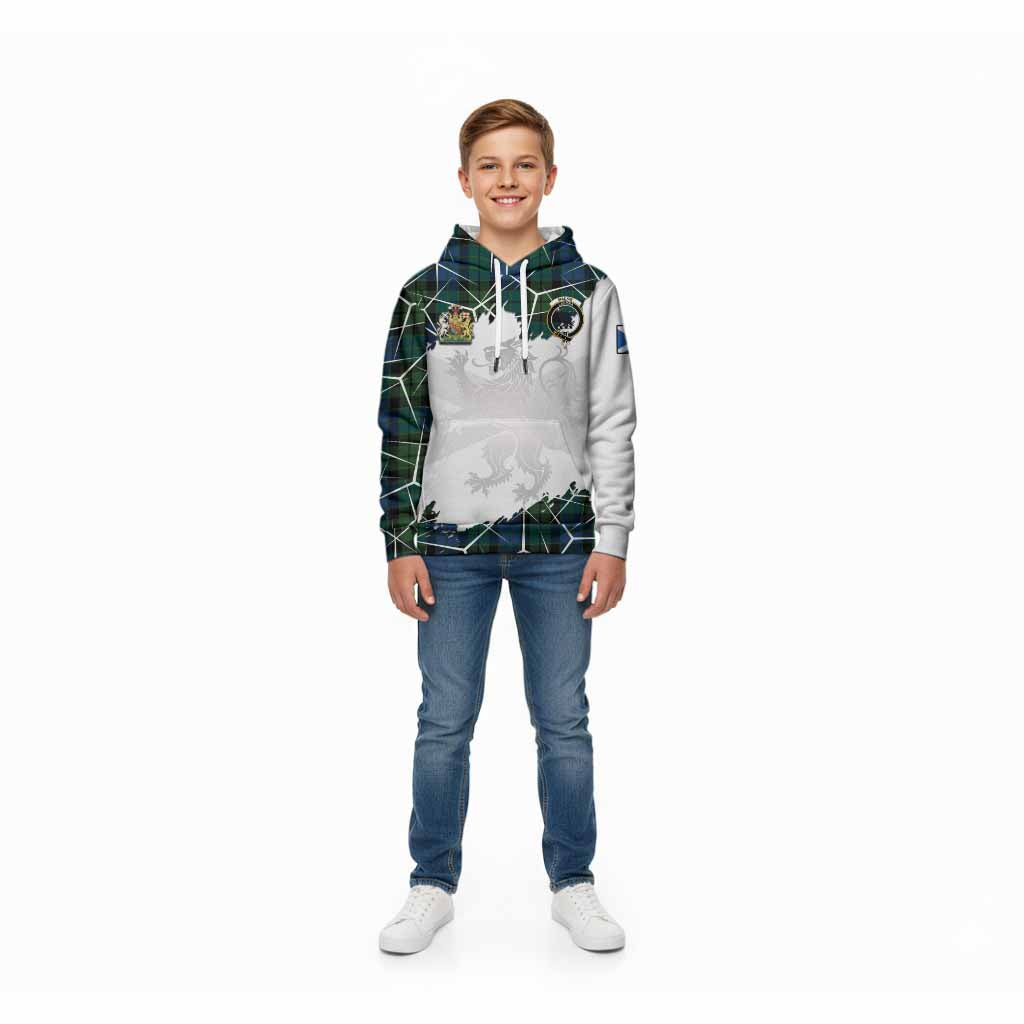 MacKie (McKie) Tartan Kid Hoodie with Family Crest and Lion Rampant Grunge Style
