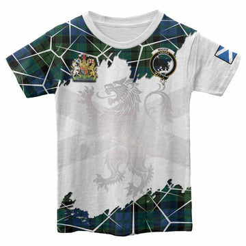 MacKie (McKie) Tartan Kid T-shirt with Family Crest and Lion Rampant Grunge Style
