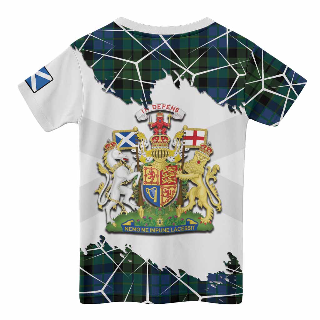 MacKie (McKie) Tartan Kid T-shirt with Family Crest and Lion Rampant Grunge Style