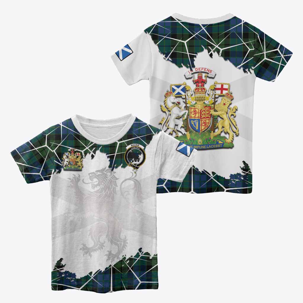 MacKie (McKie) Tartan Kid T-shirt with Family Crest and Lion Rampant Grunge Style