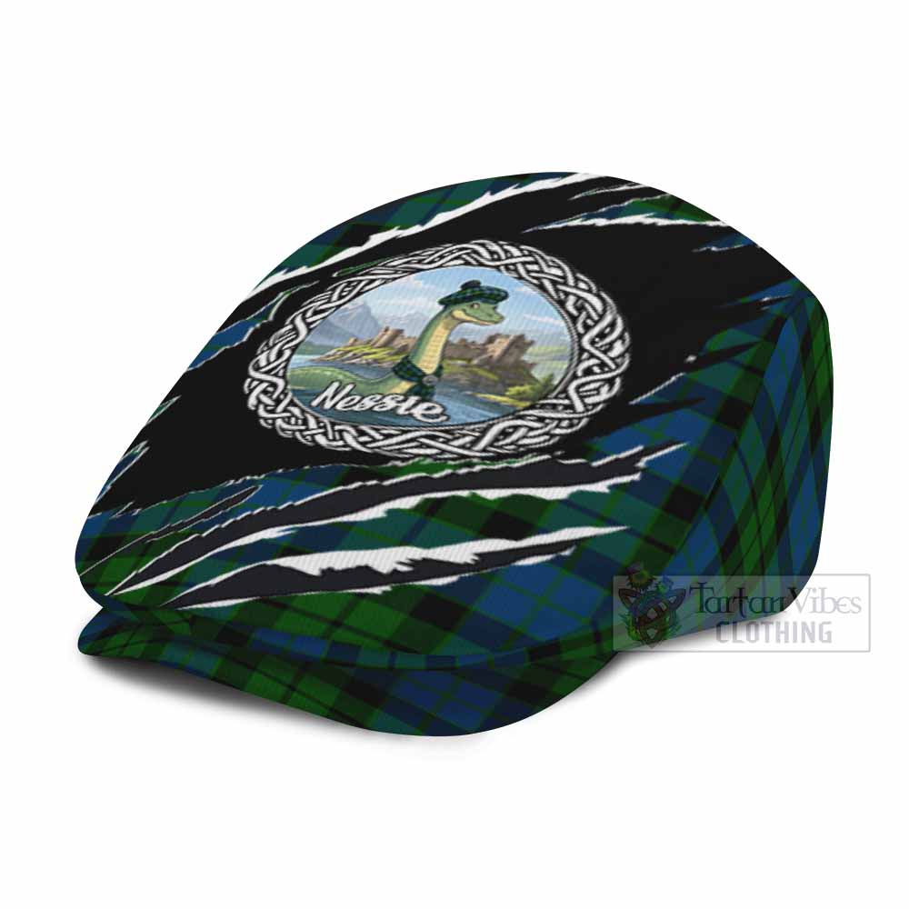 MacKie (McKie) Tartan Loch Ness Monster Flat Cap, Jeff Cap Celtic Knot Nessie Art