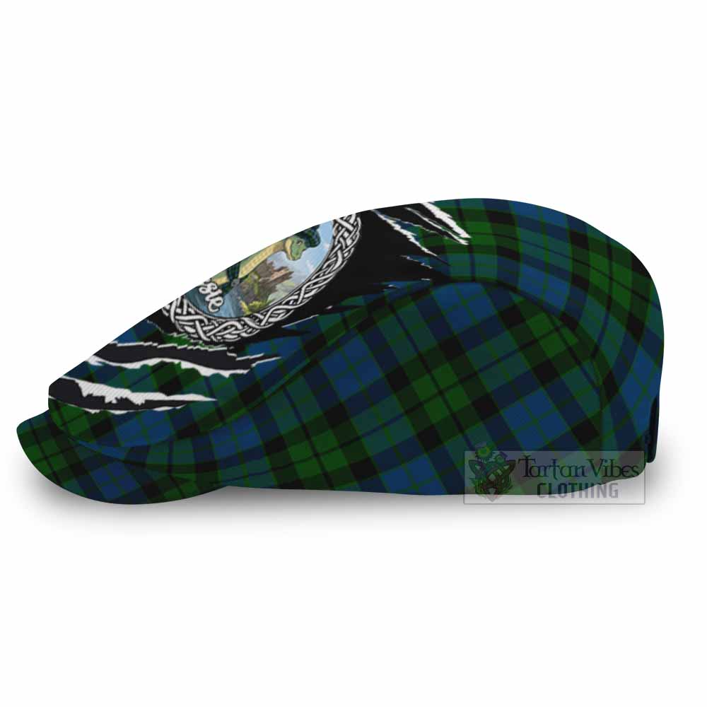MacKie (McKie) Tartan Loch Ness Monster Flat Cap, Jeff Cap Celtic Knot Nessie Art