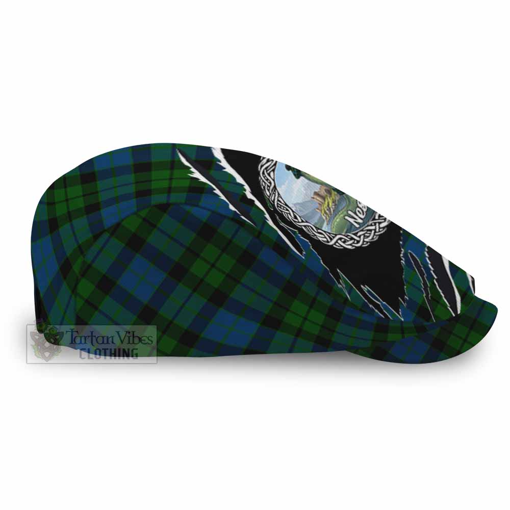 MacKie (McKie) Tartan Loch Ness Monster Flat Cap, Jeff Cap Celtic Knot Nessie Art
