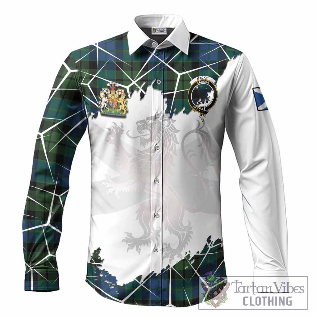 MacKie (McKie) Tartan Long Sleeve Button Shirts with Family Crest and Lion Rampant Grunge Style