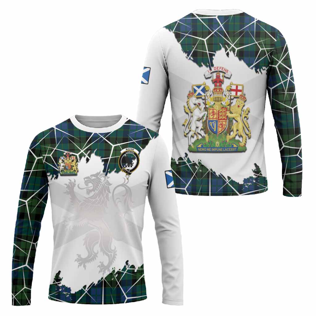 MacKie (McKie) Tartan Long Sleeve T-Shirt with Family Crest and Lion Rampant Grunge Style