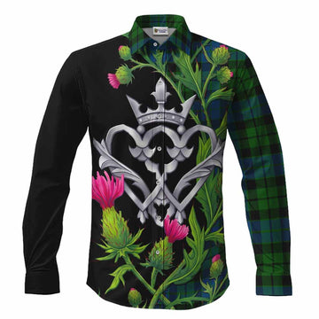 MacKie (McKie) Tartan Luckenbooth Long Sleeve Button Shirts Silver Heart Crown Thistle Floral