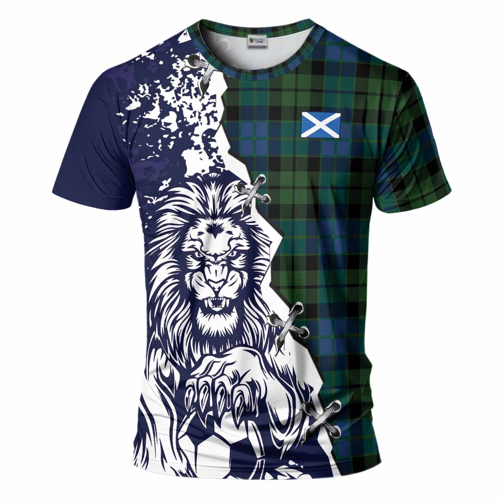 MacKie (McKie) Tartan Scottish T-Shirt Angry Lion With Soccer Ball Style