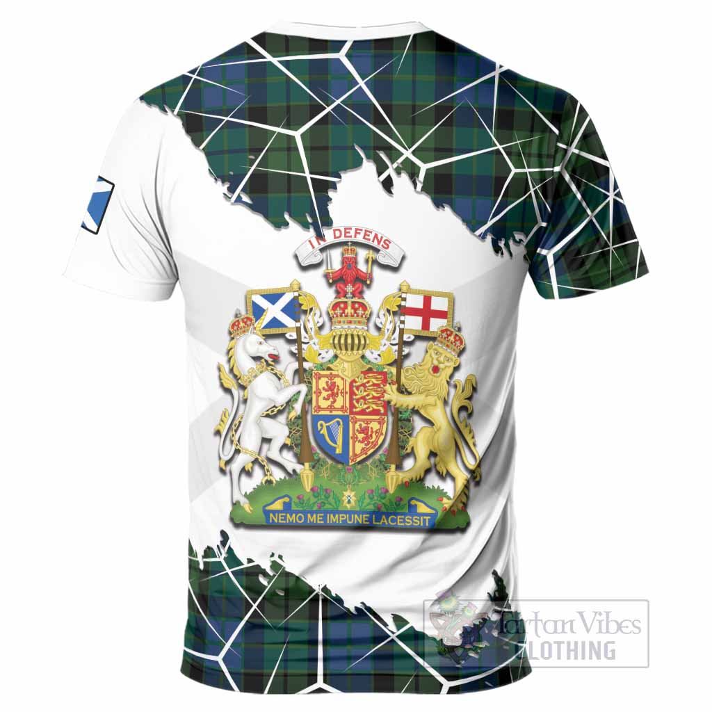 MacKie (McKie) Tartan T-Shirt with Family Crest and Lion Rampant Grunge Style