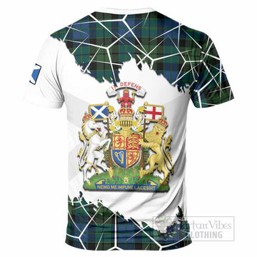 MacKie (McKie) Tartan T-Shirt with Family Crest and Lion Rampant Grunge Style
