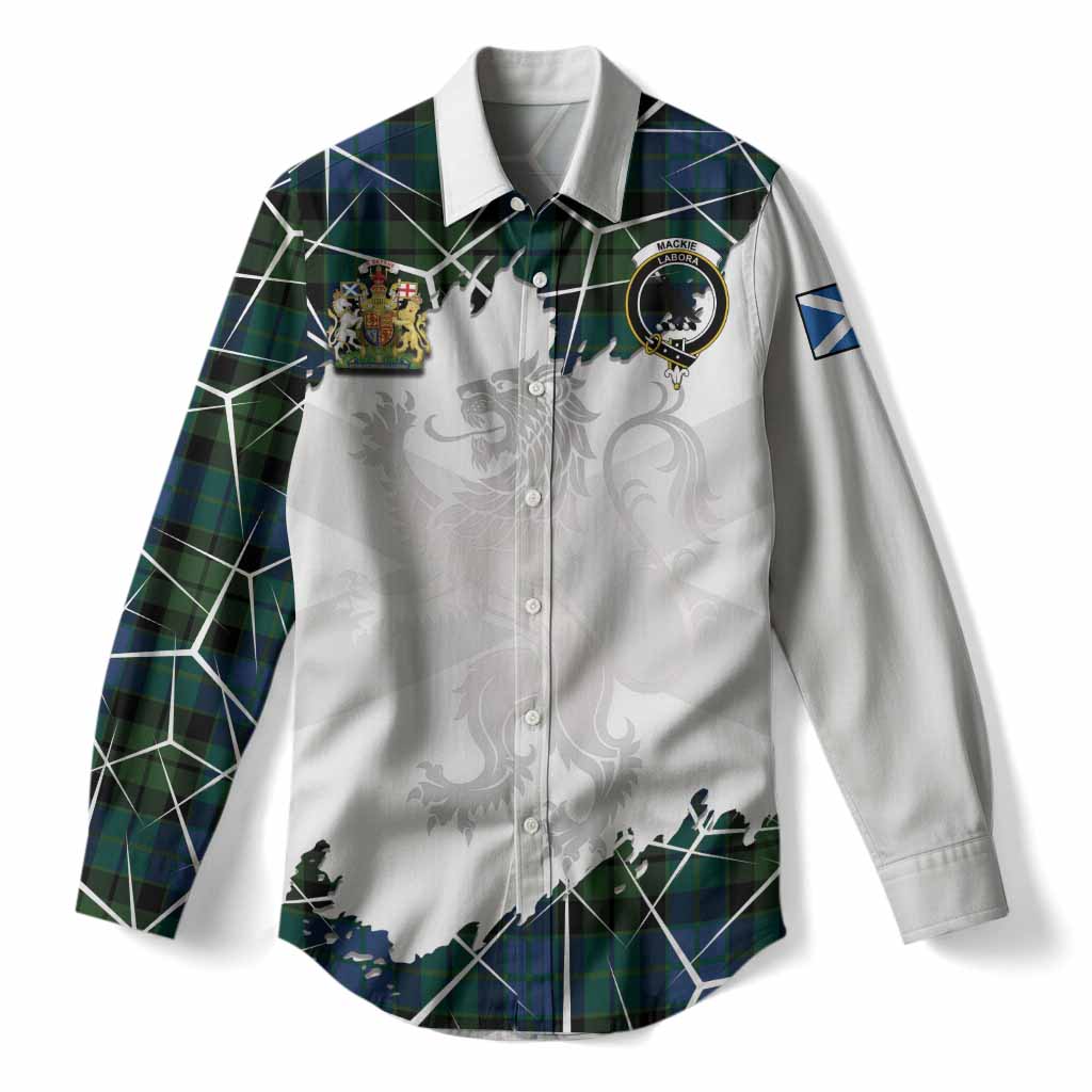 MacKie (McKie) Tartan Women Casual Shirt with Family Crest and Lion Rampant Grunge Style