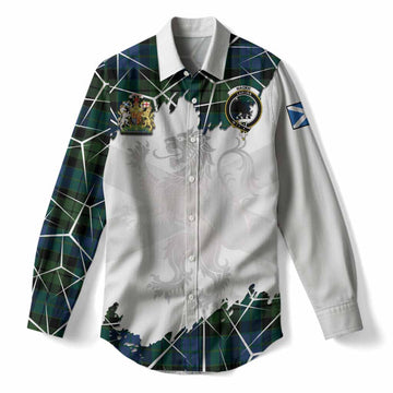 MacKie (McKie) Tartan Women Casual Shirt with Family Crest and Lion Rampant Grunge Style