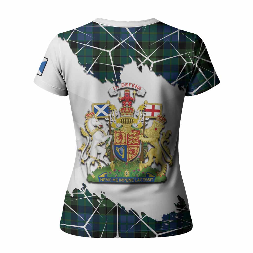 MacKie (McKie) Tartan Women T shirt with Family Crest and Lion Rampant Grunge Style